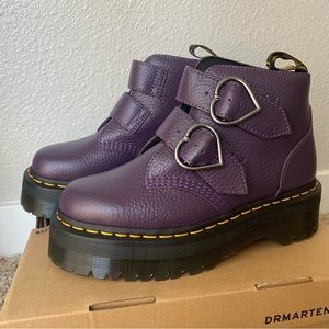 Dr Martens Purple Devon Heart Buckle Leather Platform Boots Size US 7